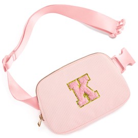 Gitus Gifts for 10 11 12 13 14 15 16 Year Old Girls Christmas Gifts for Teen Girls Sister Her Women Fanny Pack with Initial Letter Patch Belt Bag Crossbody Bag Tween Girls Trendy Stuff (Light Pink-K)