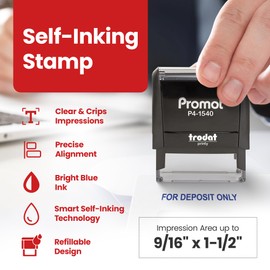 Promot Stamp for Deposit Only - Self Inking Rubber Stamp in Blue Ink
