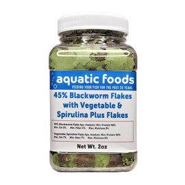 45% Blackworm & Vegetable-Spirulina Flake Mix for Cichlids, Discus, for All Community Tropical Fish. Aquatic Foods Flakes …2oz Small Jar