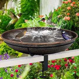 OUISJYER Deck Mounted Bird Bath, Easy to Clean12 Detachable Bath Bowl, Metal Birdbath for Outside with Sturdy Adjustable Clamp for Railing Balcony Fence Outdoor Decor 0.7 Gallon