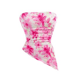 SHENHE Girl's Cute Summer Outfits 2 Piece Asymmetrical Floral Tube Layered Ruffle Skirt Set Pink 12Y