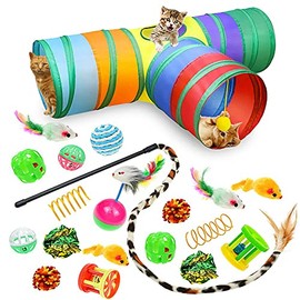 20 Piezas Juego de Juguetes para Gatos, Túnel Plegable para Gatos para Juguetes de Interior, Juguetes Interactivos para la Práctica de Persecución de Gatos En Interiores