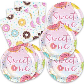 40pcs Donut Party Supplies,include 20 Dessert plate and 20 Napkin,Donut Party Plate Napkin Set,Used for Candyland Party Decoration (yellow 1)