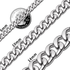 Qumfole Men's Stainless Steel Adjustable Cuban Necklace Silver Black Gold 46/56 cm Length, 6 mm/10 mm/14 mm Width, Stainless Steel