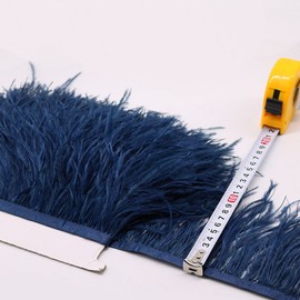 FQTANJU 2 Yards Soft & Natural Ostrich Feathers Fringe Trims Ribbon Used for Dress, Sewing, Craft Clothing, Lighting Decoration, Clothing DIY, etc. (Navy Blue)