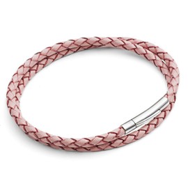 Tribal Steel Women's Pink Slimline Double Wrap Leather Bracelet - Ladies 19cm Plaited Leather Bracelet with Stainless Steel Rocker Clasp