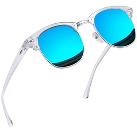 Joopin Blue Mirrored Polarized Sunglasses for Men Women Trendy Clear Frame Mens Sunglasses Womens Shades UV Protection Semi-Rimless Ladies Sun Glasses