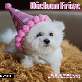 2027 Wall Calendar,Bichon Frise Wall Calendar, 12" x 24" Open,Family Planner Calendar Organizer with Bichon Frise dog Images, for Dogs Lovers