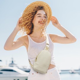 Kattee Sling Bag for Women, Leather Fanny Packs for Women, Small Crossbody Chest Bag with RFID Blocking