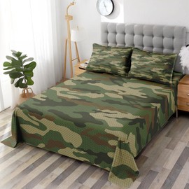 Pamnest Twin Size Bed Sheet Sets, Military Camouflage Army Soft Microfiber 3 Pcs Bedding Sets for Kids and Adults Bedroom Bed Decor, Camo Pattern Flat, Fitted Sheet and Pillowcases
