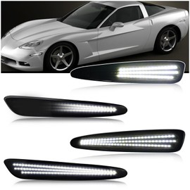 ULTRALTH Dynamic LED Side Marker Lights for 2005-2013 Chevy Corvette C6 Base/ Z06/ ZR1 - Sequential White Front & Rear Turn Signals | 4-Piece Direct Fit Replacement Kit