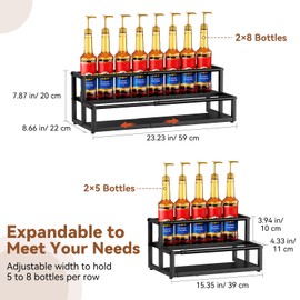 Nuovoware Expandable Coffee Syrup Organizer, 2-Tier Syrup Rack, Black