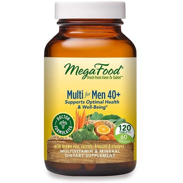 MegaFood, Multi for Men 40+, Supports Optimal Health and Wellbeing, Multivitamin and Mineral Supplement, Gluten Free, Vegetarian, 120 Tablets