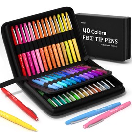 Lelix Felt Tip Pens, 40 Colored Pens with Case, Medium Point, Felt Tip Markers Pens for Journaling, Writing,Drawing, Note Taking, Planner, Perfect for Art Office and School Supplies