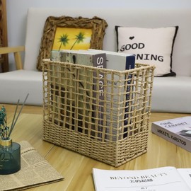 YRMT Magazine Holder Paper Rope Woven Storage Basket for Magazines, Newspapers, Books Decorative Folder Organizer Bin for Home Office