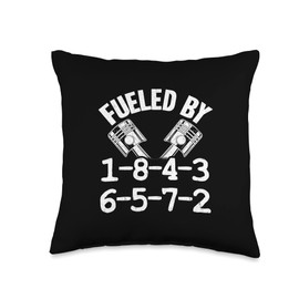 V8 Drag Racing & Funny Mechanic Gifts Men Women Fueled by 1-8-4-3-6-5-7-2 Firing Order V8 Big Block Garage Throw Pillow, 16x16, Multicolor