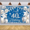 180*110cm Happy 40th Birthday Banner Men Women,Navy Blue Sliver 40th