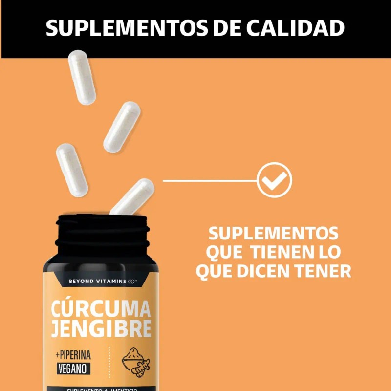 Beyond Vitamins Raíz Cúrcuma Curcumina Jengibre Potenciado Pimienta Negra Piperina