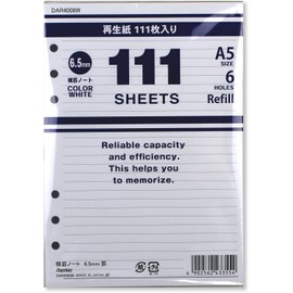 Raymay Fujii DAR4008W Personal Organizer Refill, Value Notebook, Horizontal Rule, A5, White