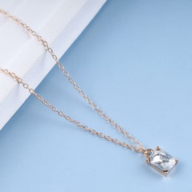 TseenYi White Crystal Pendant Necklace Transparent Rhinestone Pendant Necklace Boho Square Crystal Gemstone Choker Necklace Gold CZ Square Chain Jewellery for Women and Girls