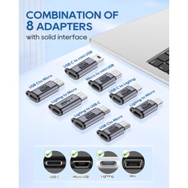 UCEC 8-Pack USB Adapter Kit, USB Adapters for Multiple Devices, USB C/Lighting to Micro USB, Type C/Micro USB to Lighting, Micro USB/Lighting to USB C, USB C/Micro USB to Mini USB Adapter