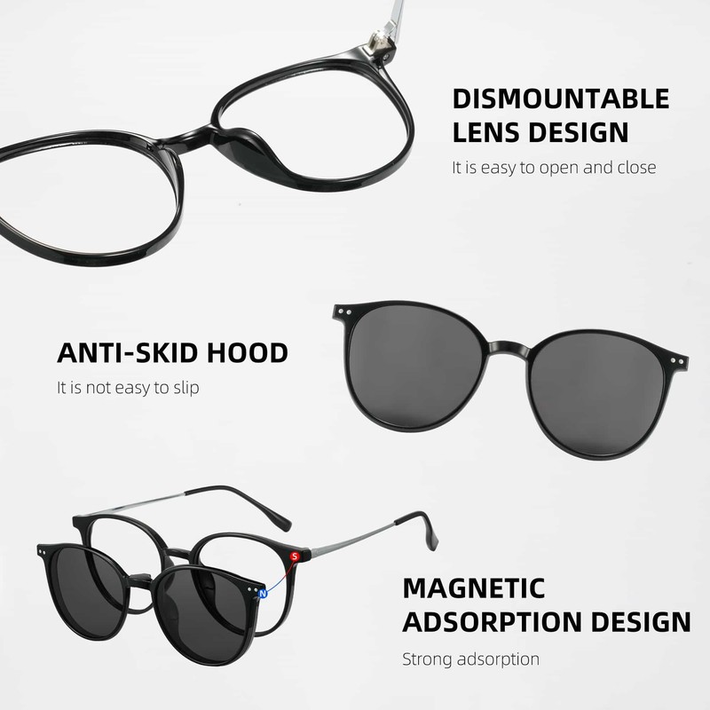 Cyxus P1574 Magnetic Glasses, Glasses and Sunglasses, 2-Way Glass, Clip-On,