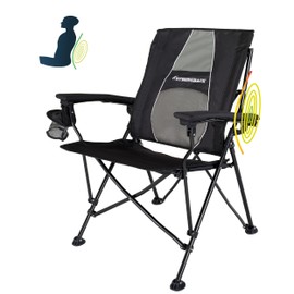 STRONGBACK Elite Folding Camping Lawn Lounge Chair Heavy Duty Camp Outdoor Seat with Lumbar Support and Portable Carry Bag - Black/Grey