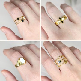 Omky Set Anillos 4 piezas Ajustables, Acero Inoxidable con Baño de Oro 18k - Joyería y Accesorios para Mujer Regalo Mamá Novia - Talla 7