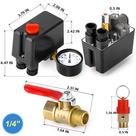 MEANLIN MEASURE Air Compressor Pressure Switch Control Valve 120-150 PSI 110V-240V 4-way Replacement Parts With 0-200 Pressure gauge and Safety Pressure Relief Valve