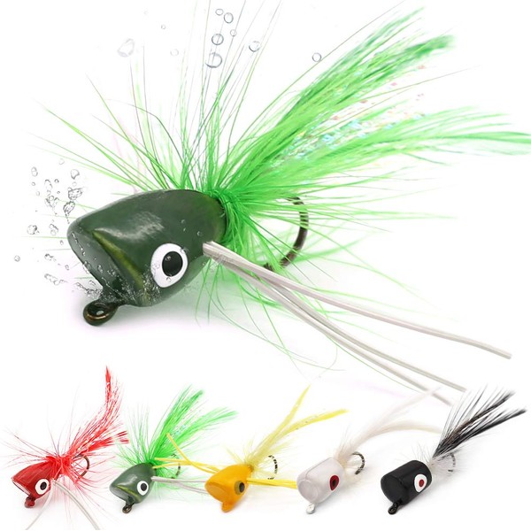 XFISHMAN Fly Fishing Poppers Lures for Bass Panfish Flies Topwater Popper for Crappie Bluegill Kit (Panfish Popper kit 10 pcs)