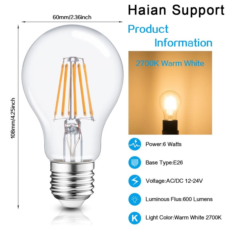 Haian Support Efficient 12V LED Bulb 6W 600Lm - E26/E27