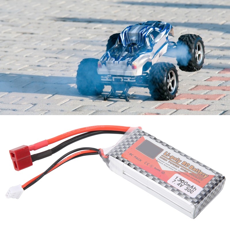7.4V 1300mAh 30C Lipo Battery with T Plug Rechargeable Lithium