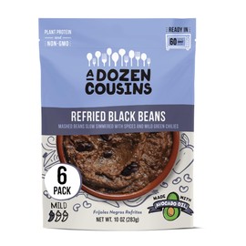 A Dozen Cousins Seasoned Beans, Microwaveable, Vegan and Non-GMO Meals Ready to Eat Made with Avocado Oil (Refried Black Beans, 6 Pack)