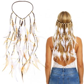 Elegaperma Indian Feather Headband,Indian Headdress for Women,Native American Headdress,Boho Feather Headband,Gypsy Indians Head Dress Hair Accessories Decor for Women