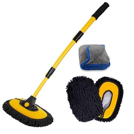 BMLEI Car Wash Brush with Long Handle, Microfiber Towels Car Wash Kit Cleaning Supplies, Car Wash Mop Mitt with 2 Replacement Head , Extension Pole Car Brush Cleaning Kit for Cars Trucks