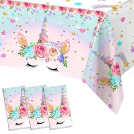 Unicorn Party Tablecloth, Pack of 3, 220 x 130 cm, Unicorn Party Tablecloth, Party Supplies for Girls and Children, Birthday Party, Unicorn Themed Table Decorations, Baby Shower Decorations