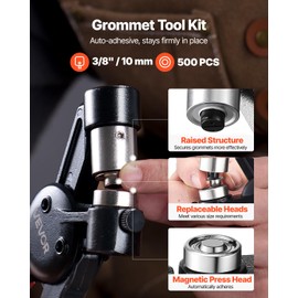 VEVOR Grommet Tool Kit, 500 PCS 3/8 Inch Metal Eyelets Grommets in Gold and Silver, Eyelet Kit with Manual Grommet Press Pliers, Hole Punch, and Block, for Leather Tarp Shoes Crafts Fabric Belt