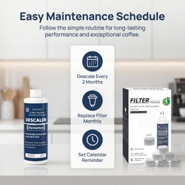 Ouxunus 12-Pack Charcoal Water Filters & 16.9 fl Oz Descaling Solution Kit, Compatible with DeLonghi Coffee Machines, Complete Maintenance Bundle (5 Uses) (2)