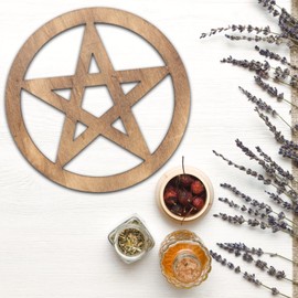Ipetboom Pentagrama Altar Azulejo Madera Pentáculo Pared Signo Pentagrama Pared Colgante Astrología Adornos para Tarot Wicca Pagano Altares Ritual