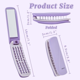 Mirlern Portable Folding Hair Brush with Mirror, Self-Cleaning Travel Comb, Mini Collapsible Detangling Brush for Wet & Dry Hair, Pocket Size Scalp Massage Styling Tool for Women Girls (Purple)