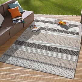 Rugshop Marbella Contemporary Boho Non-Shedding Easy Cleaning Patio Deck Backyard Indoor/Outdoor Area Rug 4' X 6' Gray