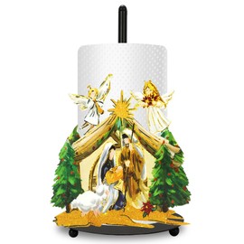 JarThenaAMCS Christmas Nativity Scene Paper Towel Holder Holy Night Kitchen Decor Accessories Large Metal Towel Holder Stand for Xmas Home Bathroom Countertop