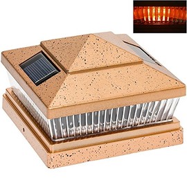 Plastic Copper Color Outdoor 78Lumens 5 Amber LEDs Solar Post Cap Light Designed to fit on 6x6 and 5x5 Hollow Vinyl/PVC/Plastic or Solid Wood/Composite Posts