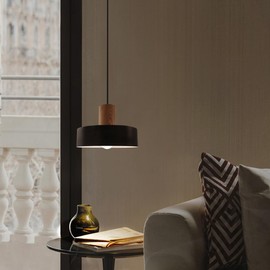 Island Pendant Lights for Kitchen,Modern Black Pendant Light,Natural Wood and Metal Shade 9.8”,Industrial Adjustable Hanging Light for Sink,Dinning Room,Over Table,Bedroom,Bar,Farmhouse,Hallway,E26