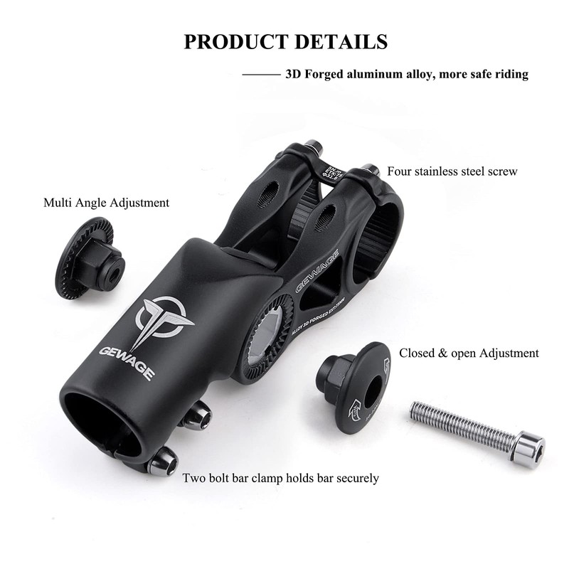 Bike Stem - 130 Degree Adjustable Bicycle Stem- 75mm 90mm