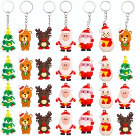 KAHEIGN 36Pcs 3D Christmas Keychains, 6 Styles Cartoon Christmas Keyring Santa Claus Snowman Christmas Tree Bear Key Chain Ornament Party Favors Xmas Decoration