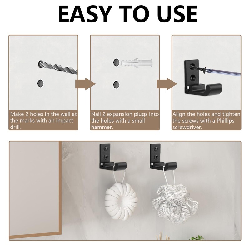 SNOMEL 10 Pieces Aluminum Alloy Folding Coat Wall Hooks with