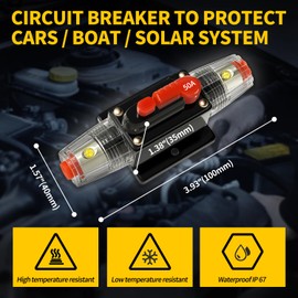 Bolipoeq 50 Amp Manual Reset Circuit Breaker DC 12-48V Waterproof Inline Fuse Holder, 3-15 AWG Overload Protection for Car Audio Sound Amplifier System RV Marine Boat Truck Solar (Pack of 2)