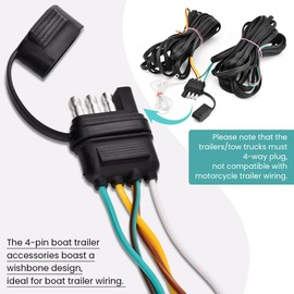 22 Ft 4 Pin 5 Wire Trailer Wiring Harness Kit, Flat Trailer Wiring Harness with Nylon Protective Sleeve, Tail Lights Connector Extension Plug for Rewiring Taillights & Boats