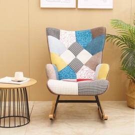 Yoluckea Rocking Chair Tufted Upholstered Nursery Rocking Chairs, Colorful Glider Rocker Chair with Comfy Wingback and Solid Wood Base for Living Room Bedroom Nursery